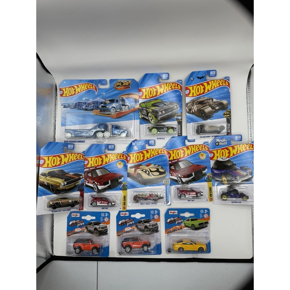 Hot Wheels & Maisto Diecast Lot of 11 NIP Batmobile Bronco Chevelle Challenger